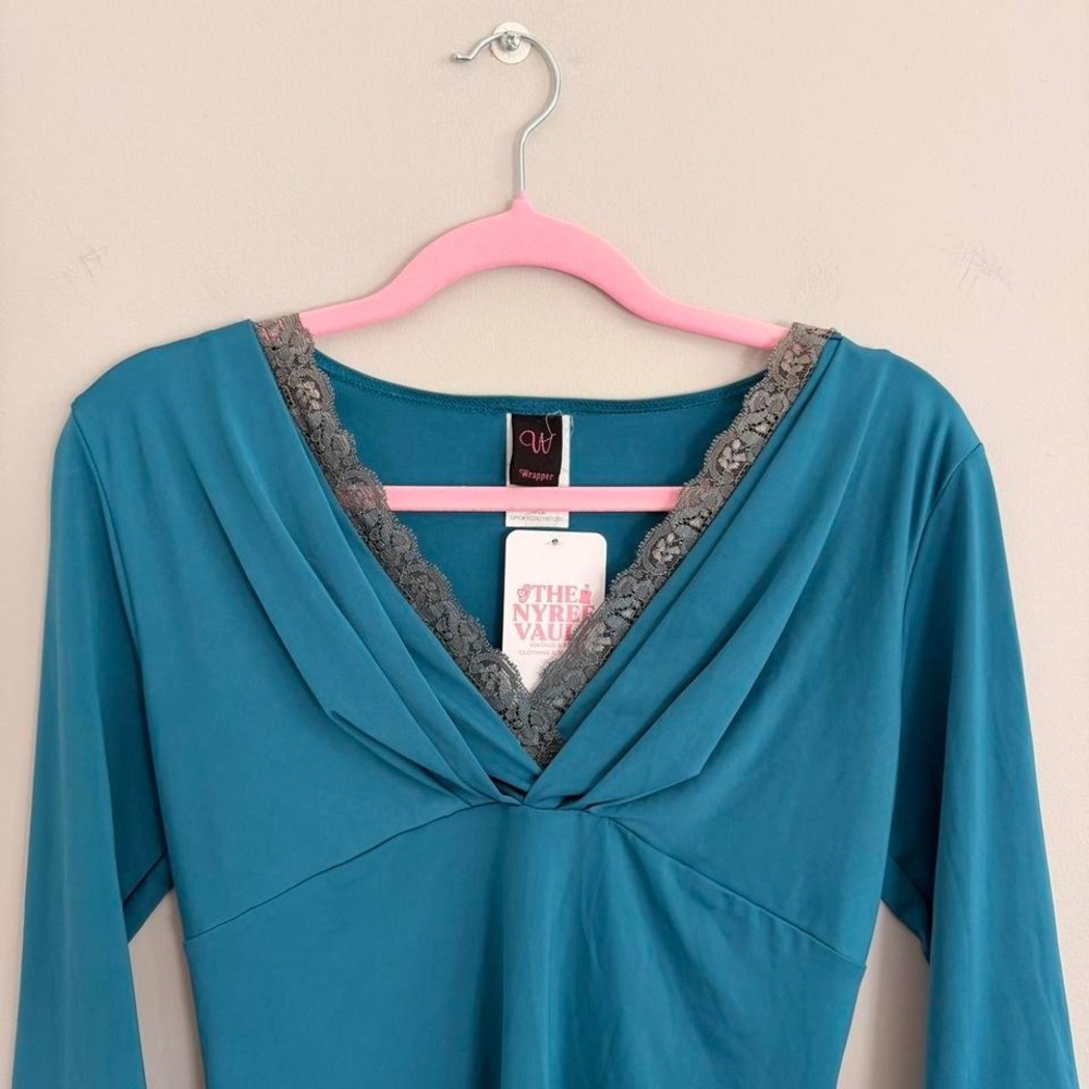 Y2K TEAL‎ WRAPPER LACE 3/4 SLEEVE TOP - Picture 3 of 6